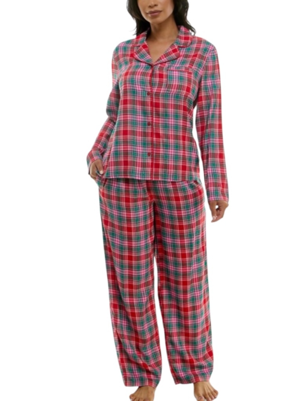 Roudelain Women's Notched-Collar Flannel Pajama Set with Lurex - Harley Tar |NWT - Picture 3 of 3